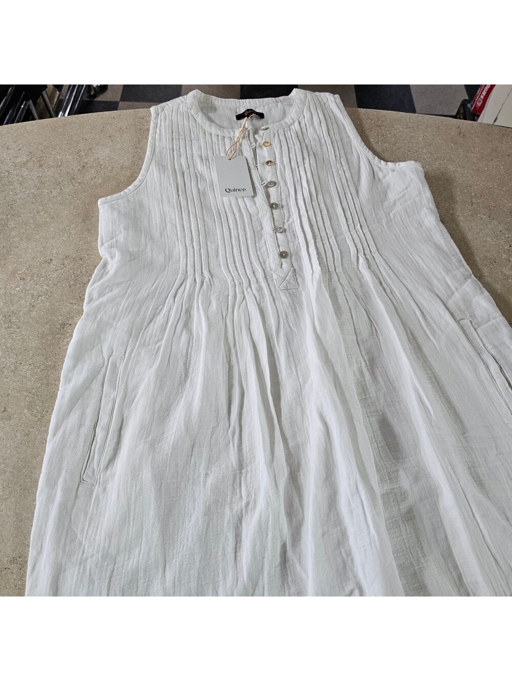 Quincy Mae 100% Organic Cotton Gauze Sleeveless Swing Dress White M - Picture 9 of 9
